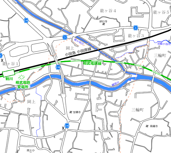 地図：鶴川～中里①周辺路線図