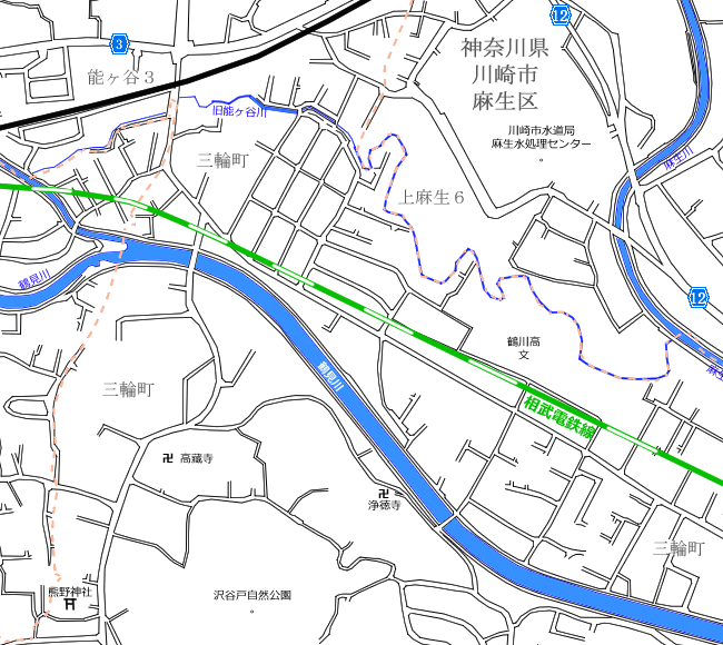 地図：鶴川～中里②周辺路線図